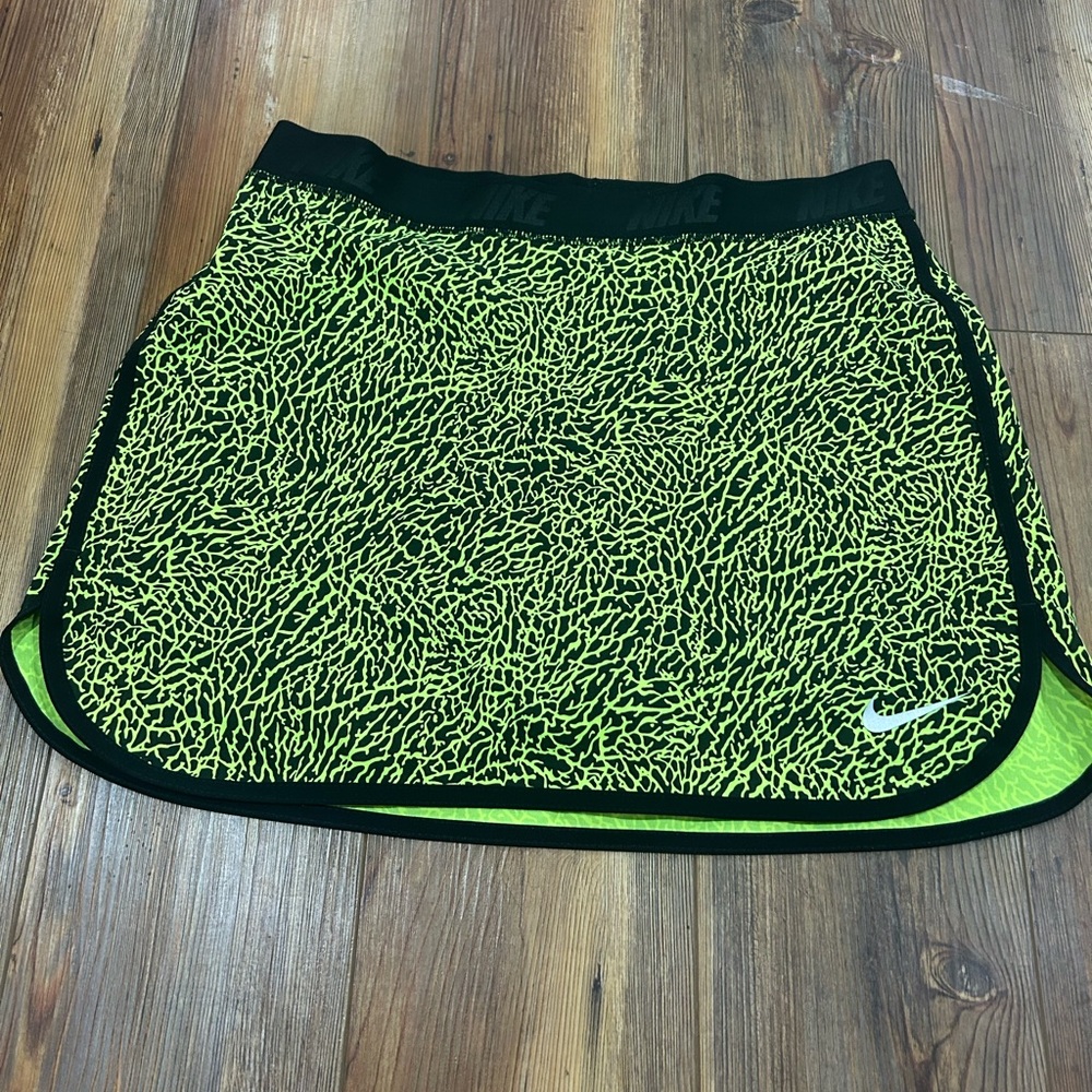Nike Neon Lime Green Animal Print Dri-Fit Golf Tennis Skirt W/ Shorts Skort